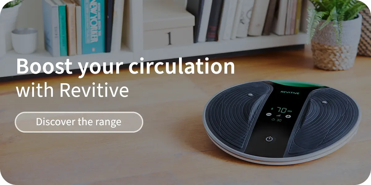 Revitive advert for boosting your circulation, showing an image of the medic coach.