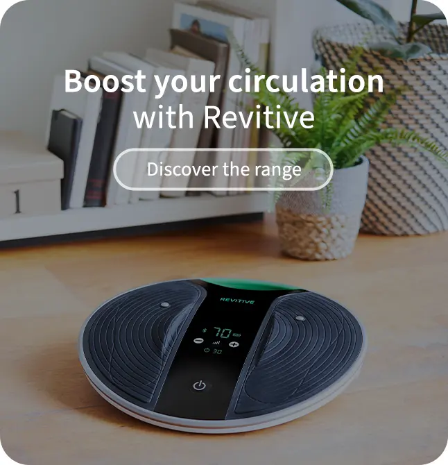 Revitive advert for boosting your circulation, showing an image of the medic coach.