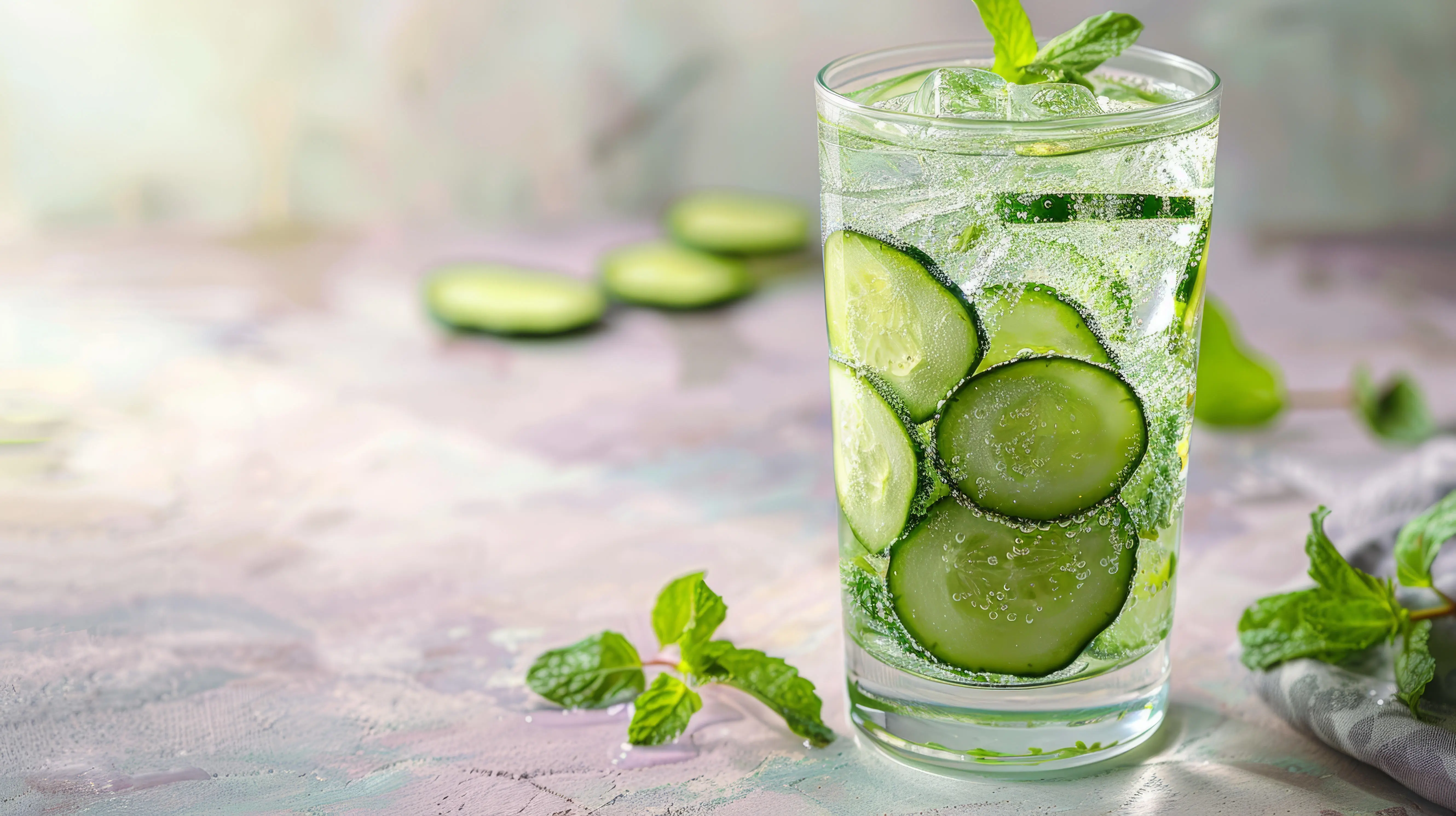 Glass of cucumber and mint water