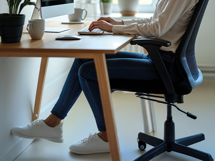 Woman sat at her desk 