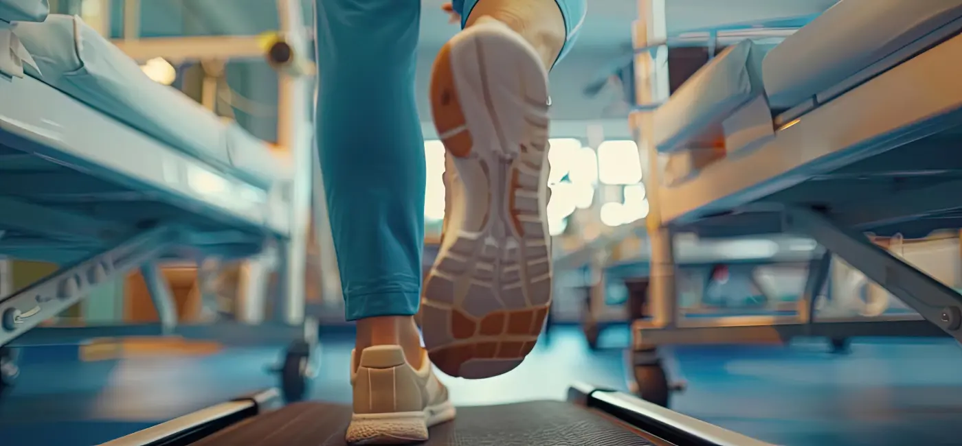 close up of person walking on a treadmill 