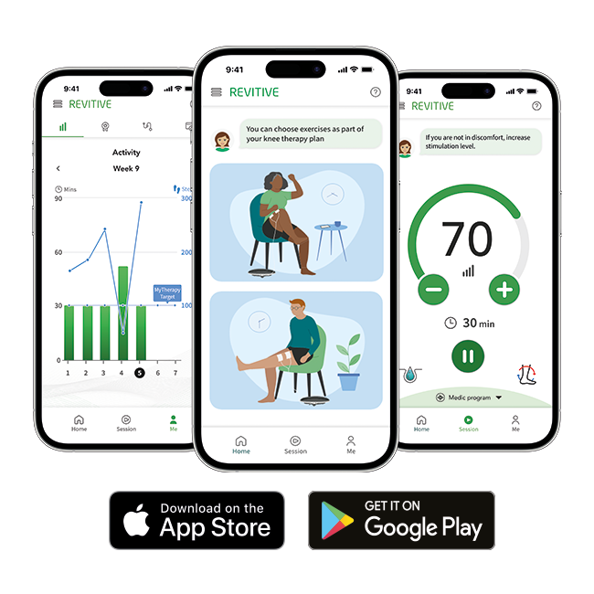Three phones showing the app open on three different pages of the app 