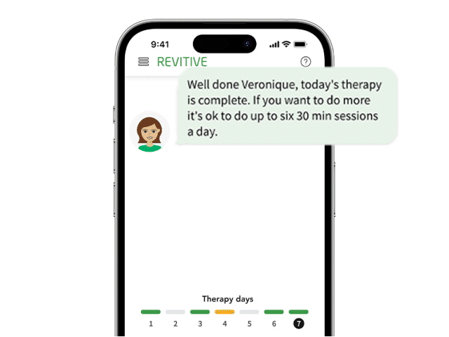 Image showing the app on a mobile with the page open on the completed therapy