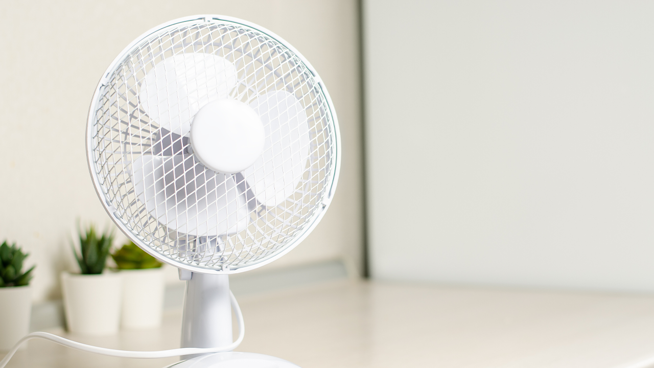 Image of a white desk fan 