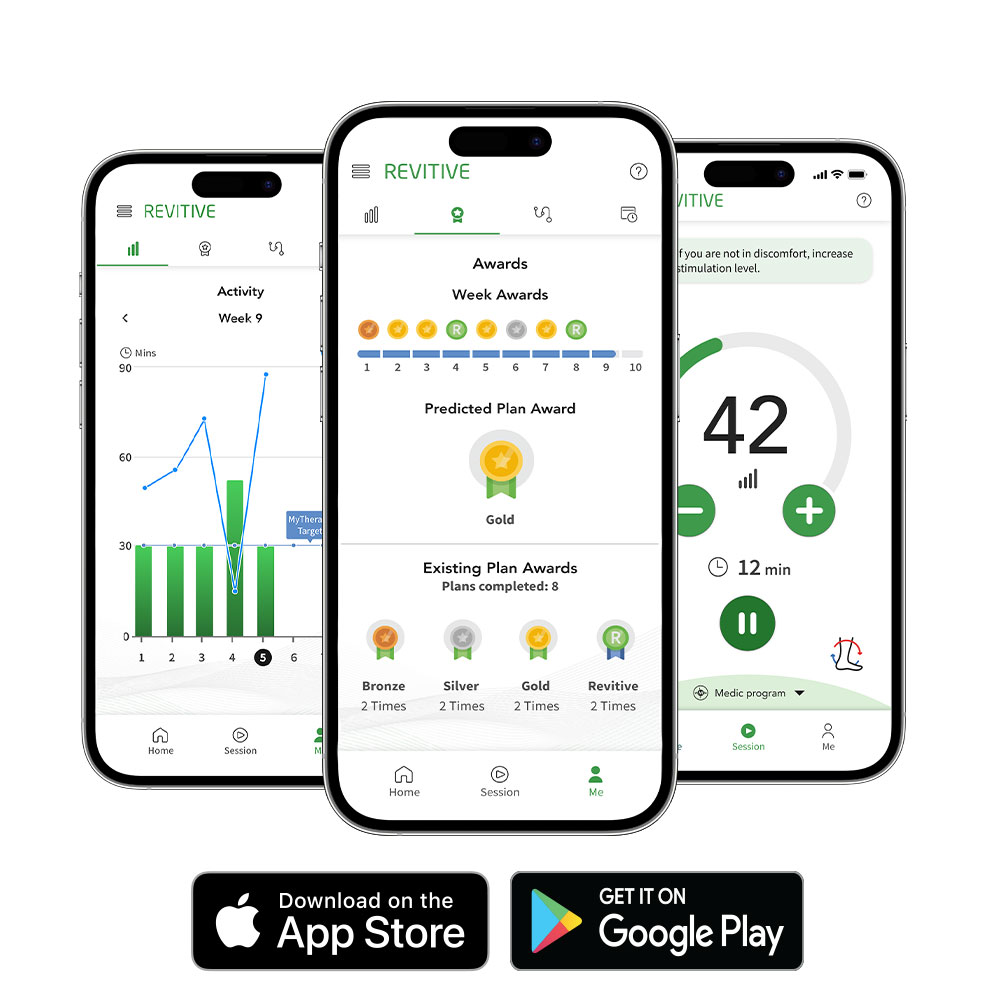 Image showing three different mobiles with different pages of the app showing and where to download, app store and google play